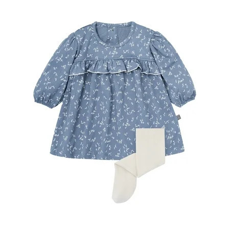 Modern Moments By Gerber Baby Girl Drop Shoulder Dress and Tights Outfit Set, 2-Piece, Sizes 0/3 Months - 24 Months | Walmart (US)