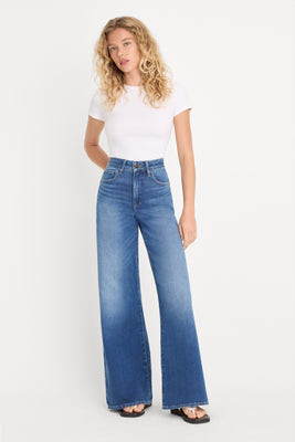 Women's Soft Tech Good Waist Palazzo Jeans | Flat Tummy Tech, Gap-Proof Waistband | Indigo, 3 Size 18 Plus | Good American by Kh | Good American