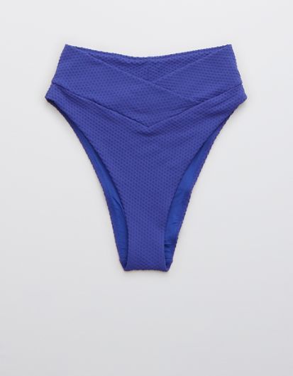 Aerie Jacquard Crossover High Cut Cheeky Bikini Bottom | American Eagle Outfitters (US & CA)