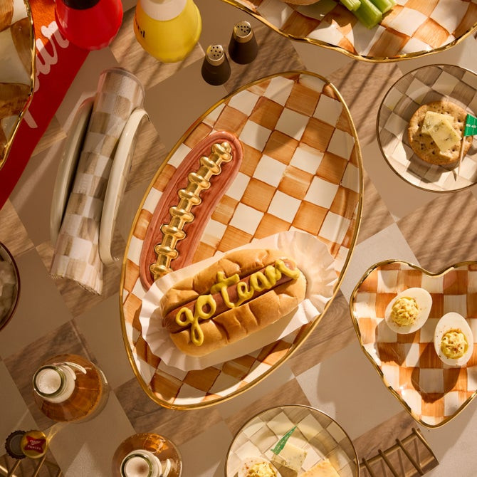 Ginger Check Ceramic Football Platter | MacKenzie-Childs