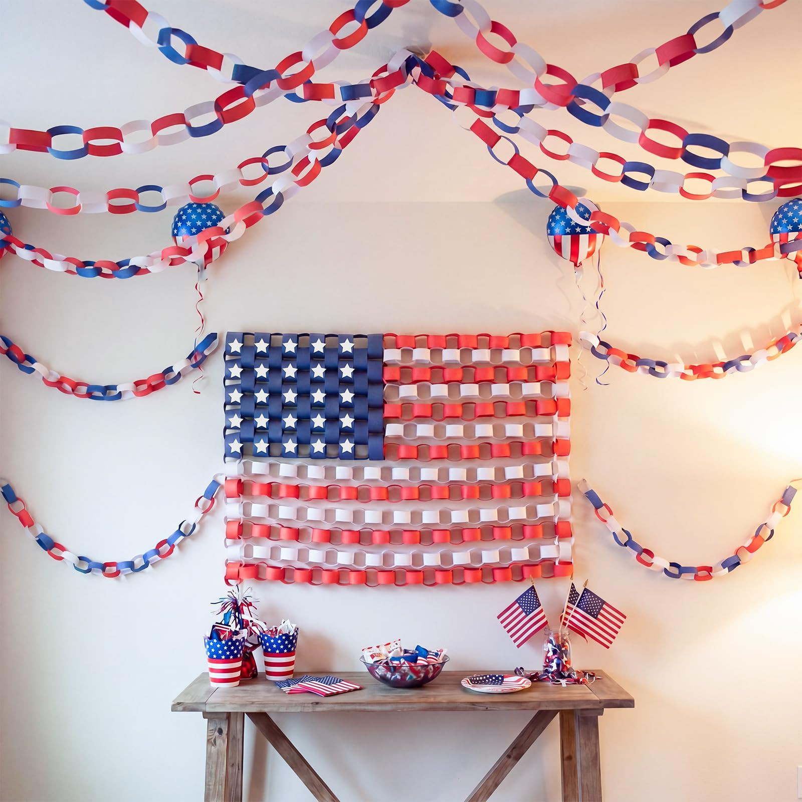 4th of July Paper Chain, 600 Sheets Red White Blue Paper Strip with 25 Pcs Patriotic Star American Flag Decoration for DIY Crafting 250th Anniversary Celebration Independence Day Memorial Day Party | Amazon (US)
