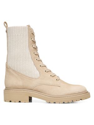 Sam Edelman Lydell Lug-Sole Suede &amp; Knit Combat Boots on SALE | Saks OFF 5TH | Saks Fifth Avenue OFF 5TH
