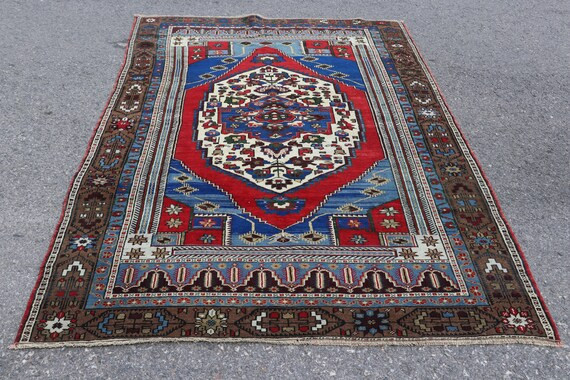 Blue and Red Rug Vintage Rug Turkish Rug 5.4 X 8  Anatolian - Etsy | Etsy (US)