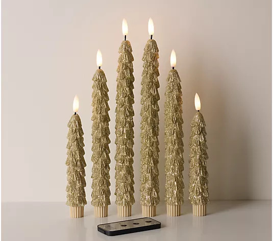 Home Reflections S/6  Glittered Flameless Tree Tapers | QVC