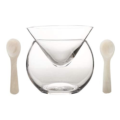 DUEBEL Glass Caviar Chiller Server Set Plus 2 pcs. x Mother of Pearl Caviar Spoon 3.15" – Universal Martini, Wine, Liquor Cocktail Chiller | Amazon (US)