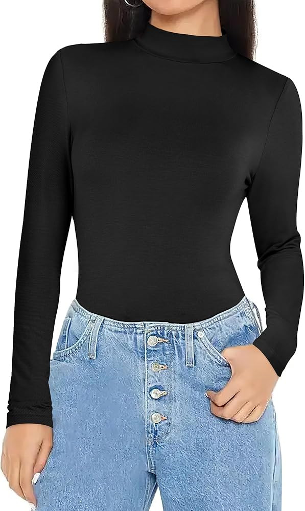 ANRABESS Womens Long Sleeve Mock Neck Tops Slim Fitted Basic Layer Office Work Shirts 2025 Fall O... | Amazon (US)