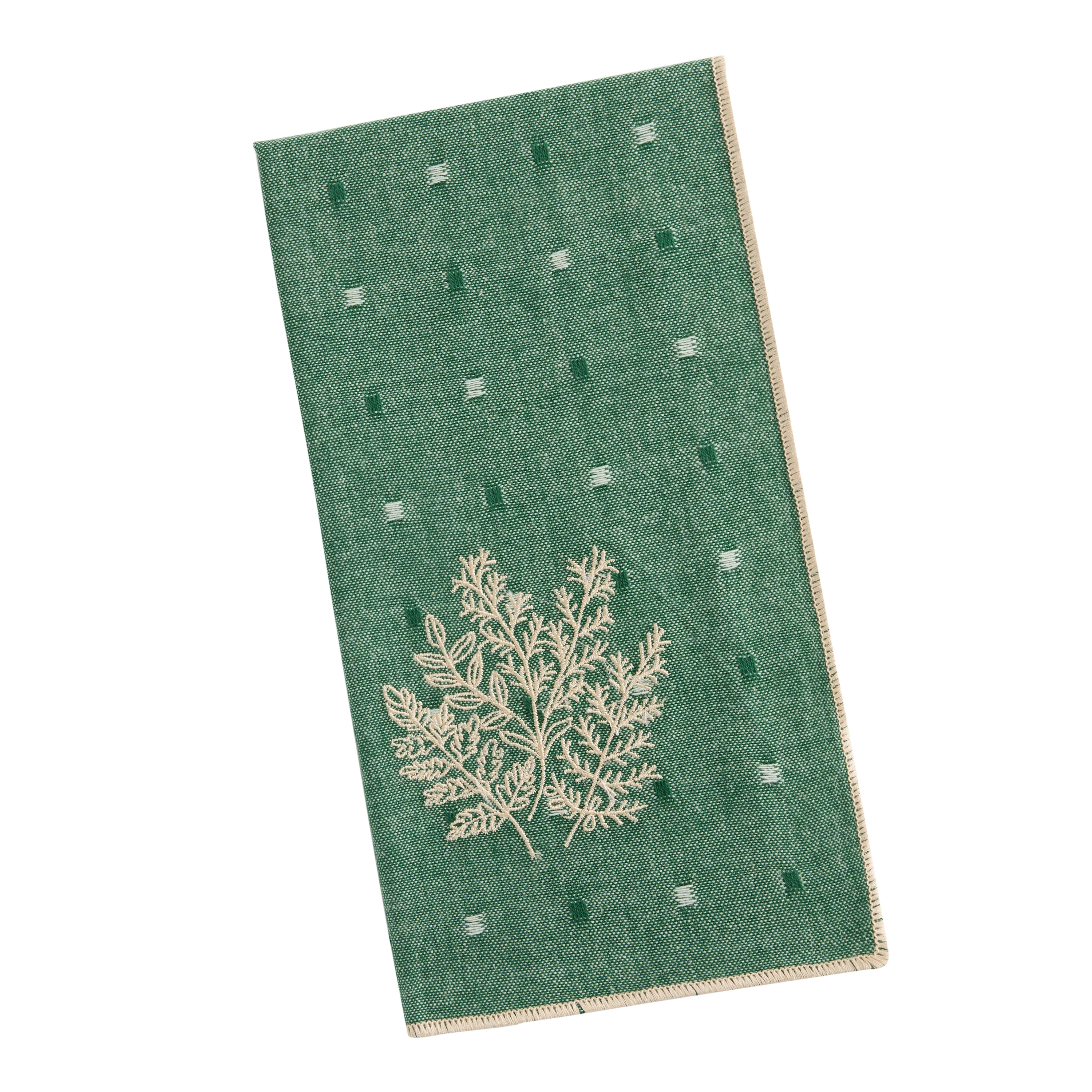 Green and Taupe Holly Dobby Embroidered Napkin | World Market