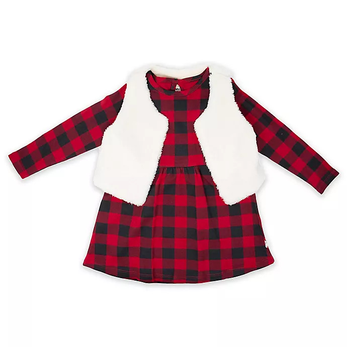 Mini Heroes™ 2-Piece Plaid Dress and Vest Set in Black | buybuy BABY