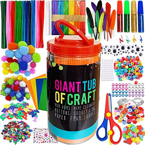 MOISO Kids Crafts and Art Supplies Jar Kit - 560+ Piece Set - Make Bracelets and Necklaces - Plus Glitter Glue, Construction Paper, Colored Popsicle Sticks, Eyes, Pipe Cleaners… | Amazon (US)