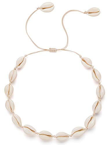 Nackiy Handmade Sea Shell Necklace Choker For Women Summer Adjustable Natural Shell Collar Necklace (Beige Braided Rope) | Amazon (US)