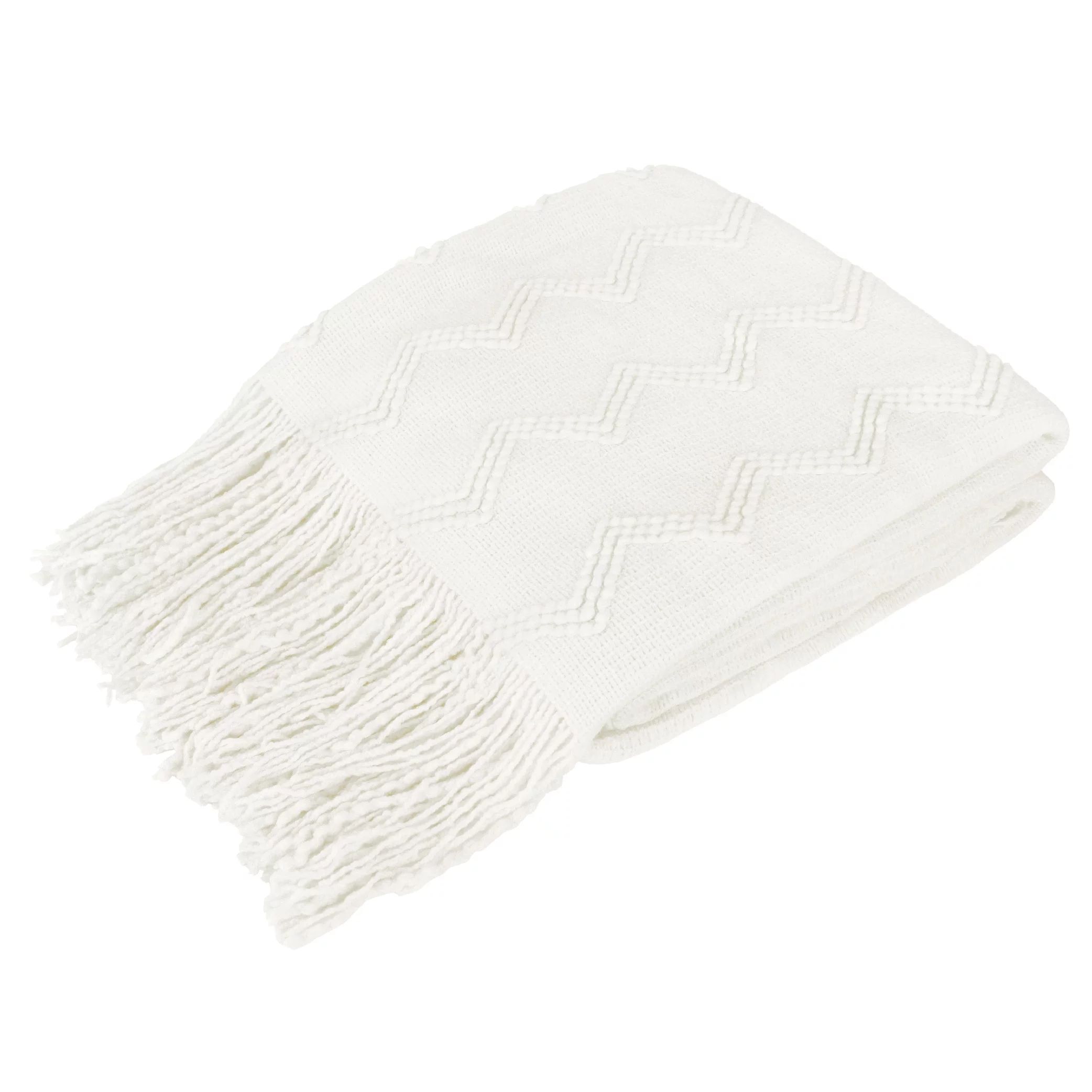 PAVILIA White Knit Throw Blanket for Couch, Soft Knitted Boho Blanket, Farmhouse Home Decor Woven... | Walmart (US)