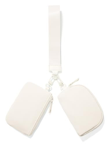 Viverte Mini Zip Around Wristlet Wallets for Women Small Portable Coin Purse Dual Pouch Keychain Wristlet Gifts for Women Travel Sports Outdoors (Beige) | Amazon (US)