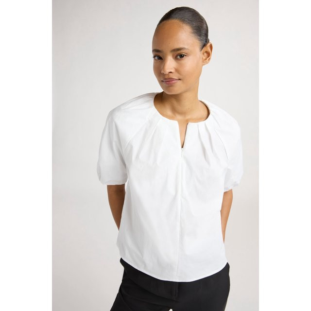 Scoop Women's Cotton Poplin Pleated Zip Front Top, Sizes XS-XL | Walmart (US)