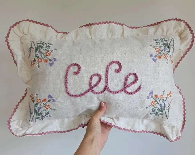 Personalized Embroidered Name Cushion: Floral Ruffle Nursery Decor - Etsy | Etsy (US)