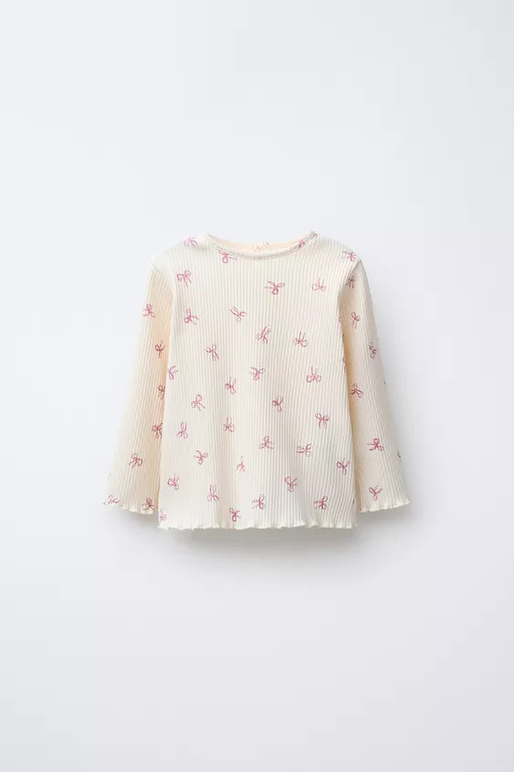 RIBBED SOFT TOUCH T-SHIRT WITH BOWS | Zara UK