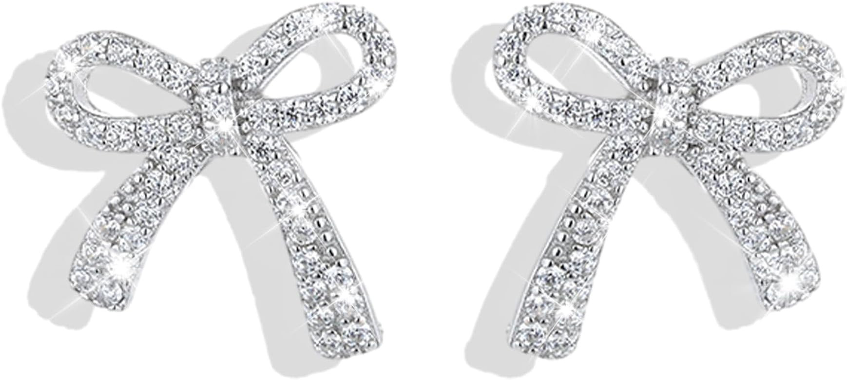 Silver Sparkly Bow Earrings for Women Rhinestone Chain Tassel Earring Crystal Fairy Teardrop Jewelry Gifts for Her | Amazon (US)