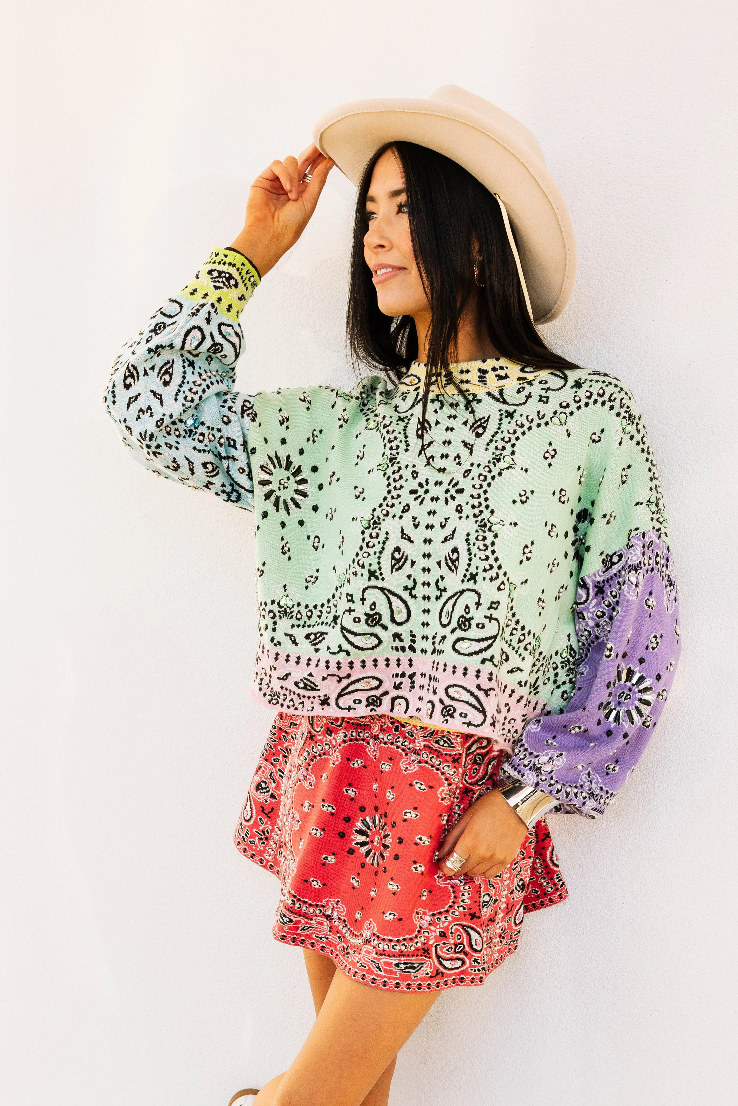 Multi Colorblock Bandana Knit Skirt | Queen of Sparkles