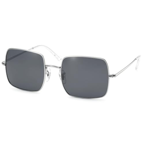 LIKSMU Square Sunglasses for Women Men Polarized Vintage Retro Metal Frame Trendy Sun Glasses Silver Frame | Amazon (US)
