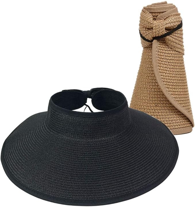 Women Sun Visor Hats Summer Roll Up Packable Wide Brim Straw Hat | Amazon (US)