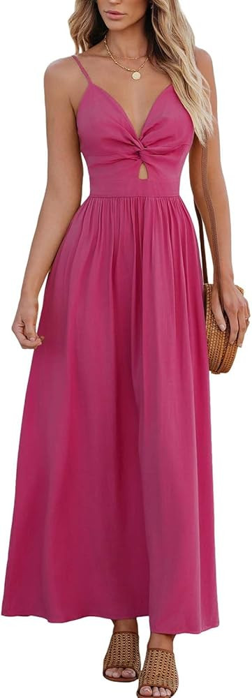 CUPSHE Women's Maxi Dress V Neck Twisted Sleeveless Cutout Self Tie Long Dress Summer Formal Dres... | Amazon (US)