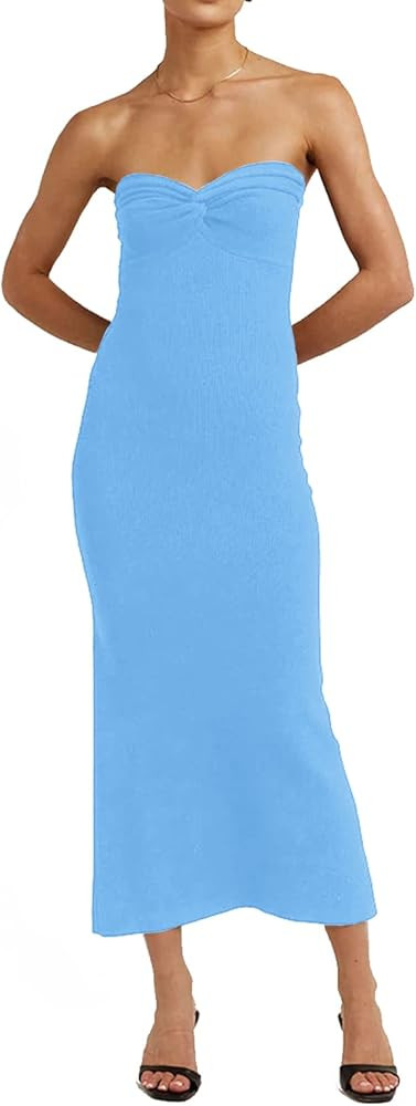 Amazon.com: Women’s Midi Dress Sexy Sweetheart Neck Ribbed Knit Twisted Backless Sleeveless Sum... | Amazon (US)