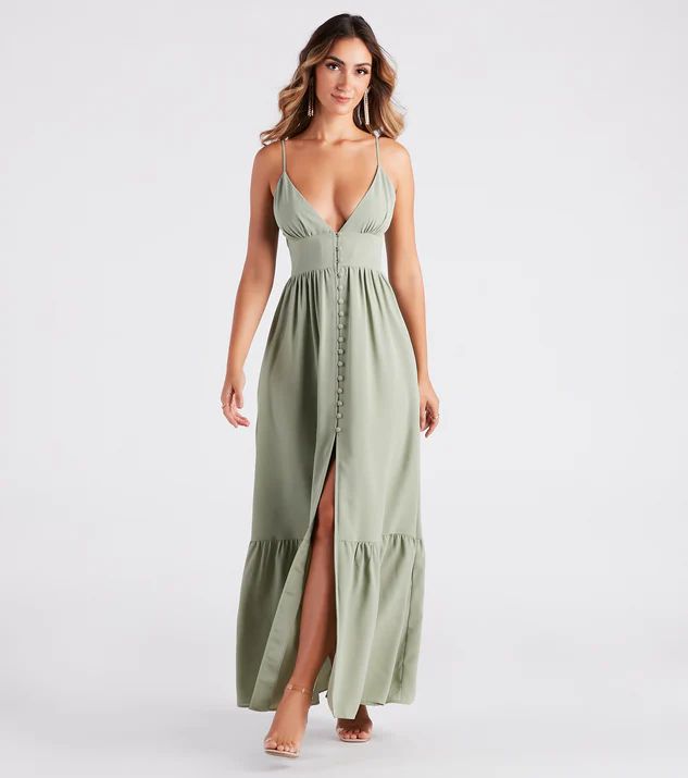 Swept Off Your Feet Button Ruffle Maxi Dress | Windsor Stores