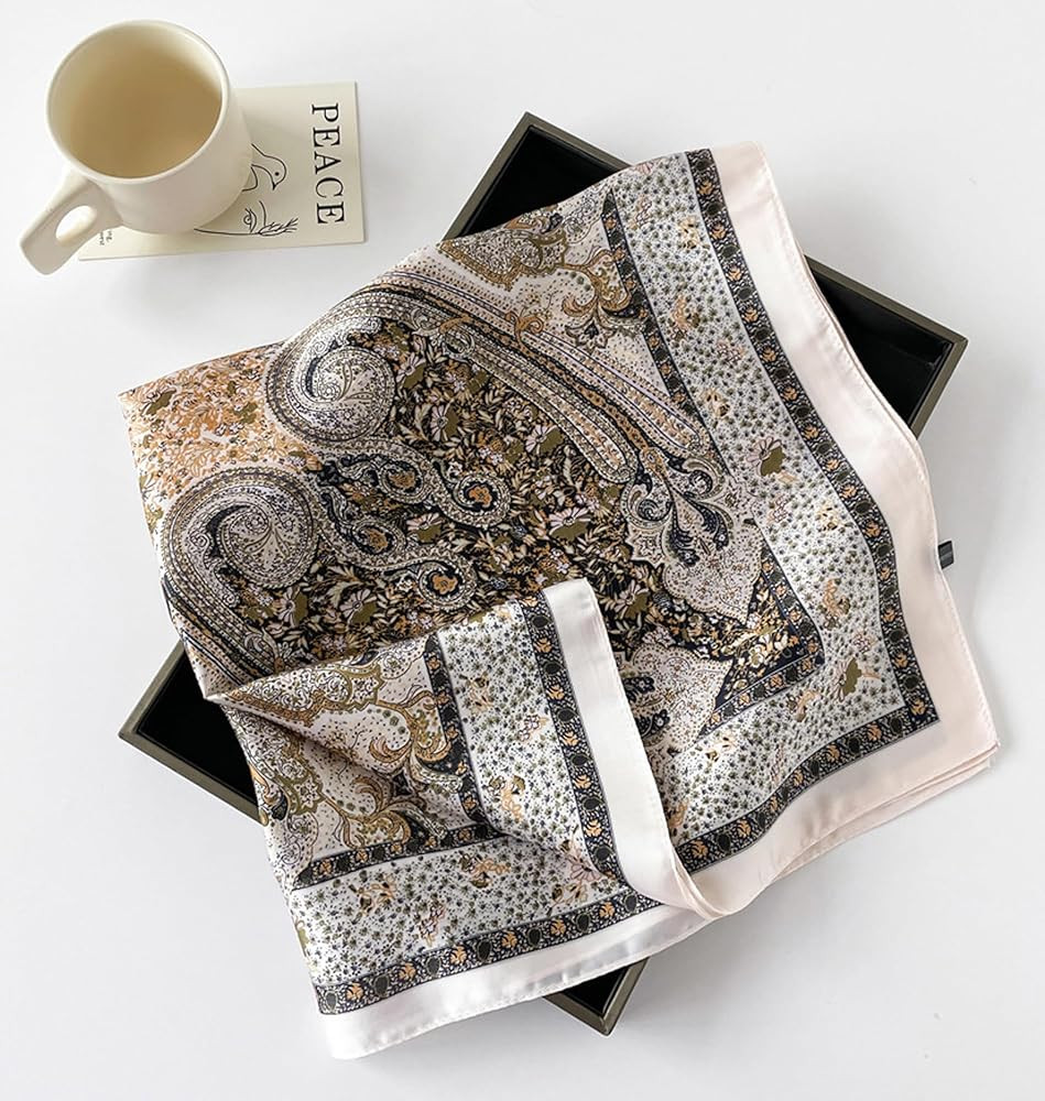 GUZOSJO Square Silk Feeling Scarf Medium Satin Hair Scarf Bracelet Gift For Women 27.5 × 27.5 in... | Amazon (US)