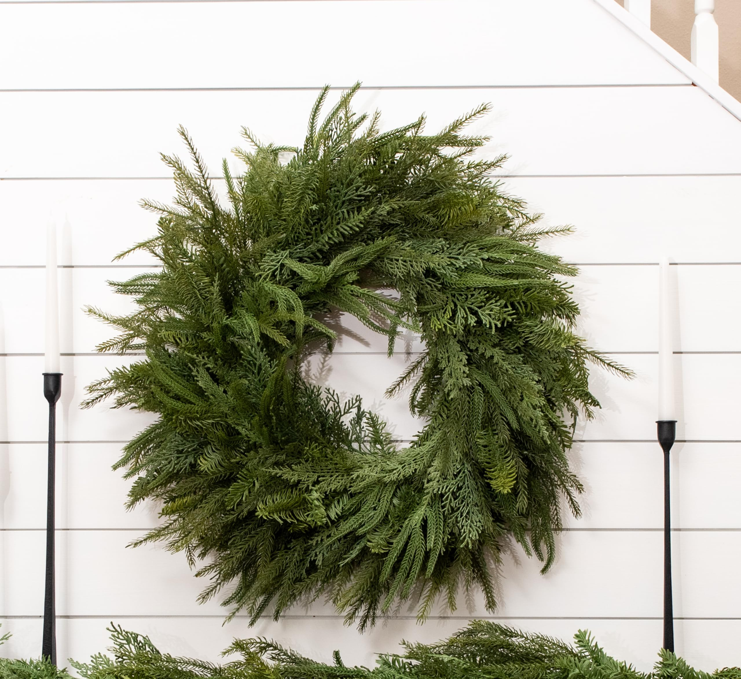 30" Mixed Norfolk Pine Wreath with Evergreen and Cedar Wreath Leaves Extra Full with 138 Tips | Amazon (US)