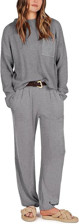 ANRABESS Women's Two Piece Outfits Long Sleeve Knit Top Fall Sweater Set Oversized Pants Tracksui... | Amazon (US)