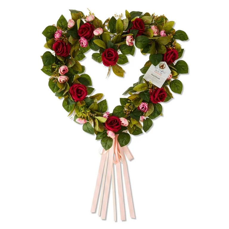 Rose Valentine's Day Heart Wreath, Multicolor, 22", by My Texas House | Walmart (US)
