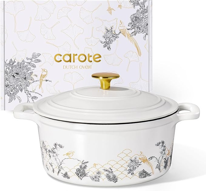 CAROTE 5QT Cast Iron Dutch Oven Pot with Lid, Enameled Floral Dutch Ovens with Gift Box, Cast Iro... | Amazon (US)