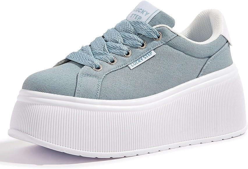 LUCKY STEP Women's Platform Fashion Sneakers Classic Wedge Canvas Casual Low Top Retro Walking Sh... | Amazon (US)