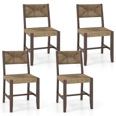 Tangkula Wooden Dining Chair Set of 4 w/ Natural Weave Seagrass Rattan Backrest & Seat | Target