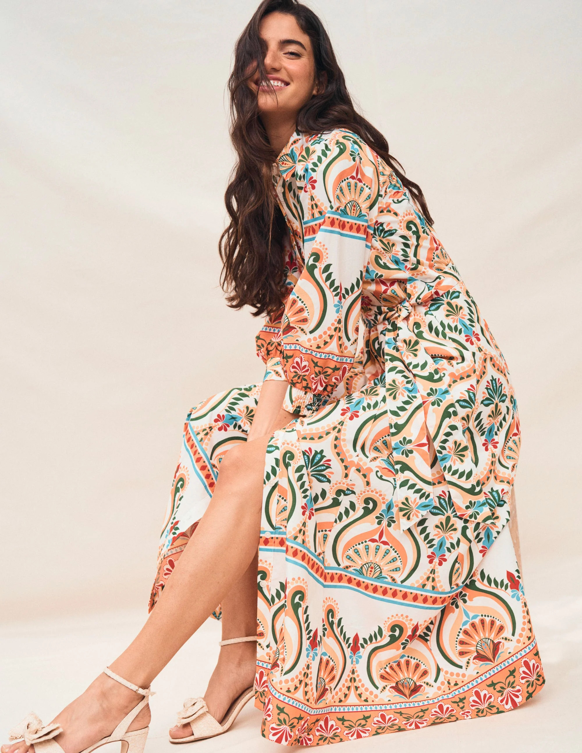 Clara Cotton Shirt Dress-Multi, Ornamental Floral | Boden (US)