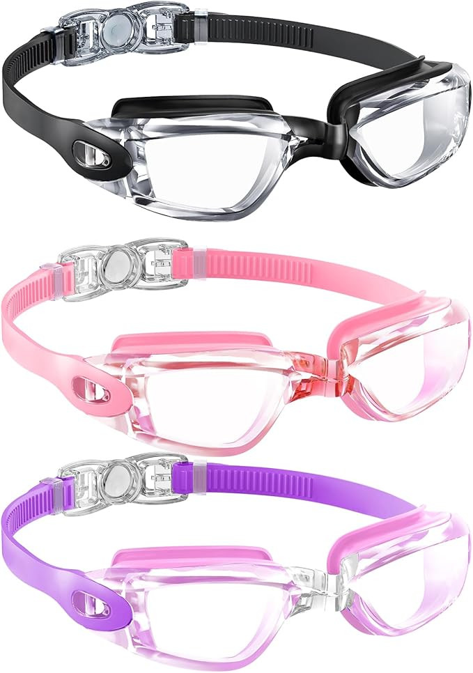 Kids Goggles Age 6-16, Kids Swimming Goggles Anti-UV Anti-Fog No Leaking, 3 Pack Swim Goggles for... | Amazon (US)