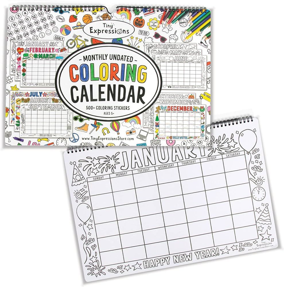 Tiny Expressions - Undated Coloring Calendar for Kids (12 Months Undated - 11" x 17") | Wall Cale... | Amazon (US)