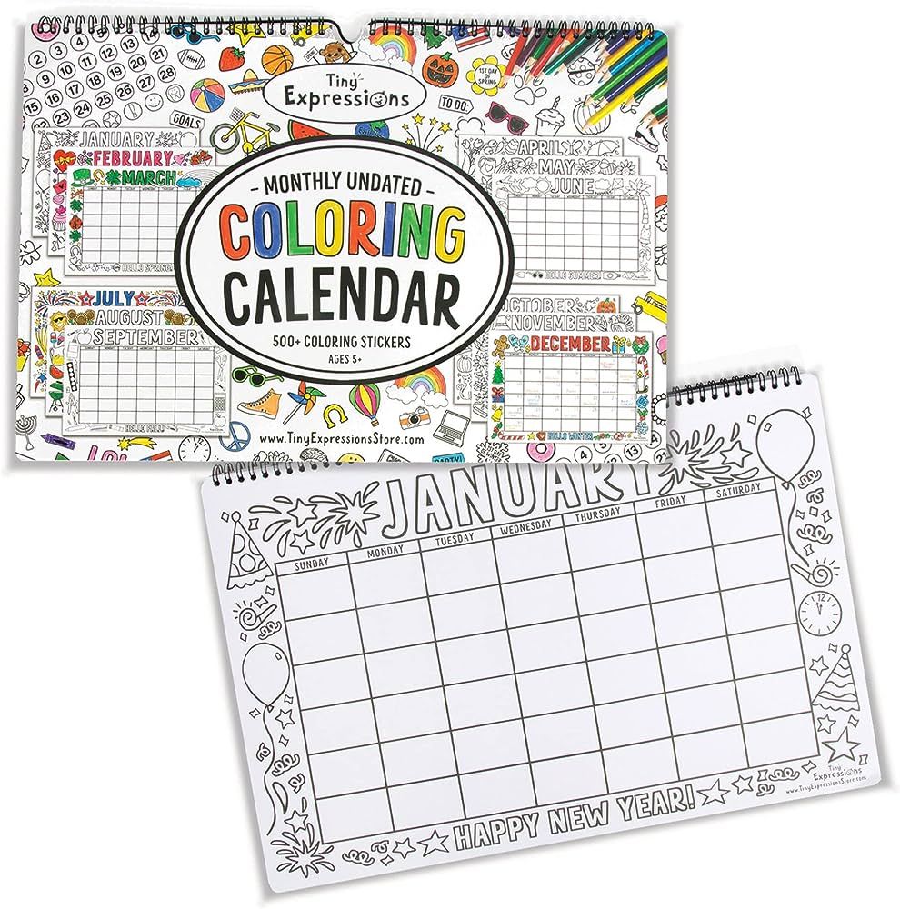 Tiny Expressions - Undated Coloring Calendar for Kids (12 Months Undated - 11" x 17") | Wall Cale... | Amazon (US)