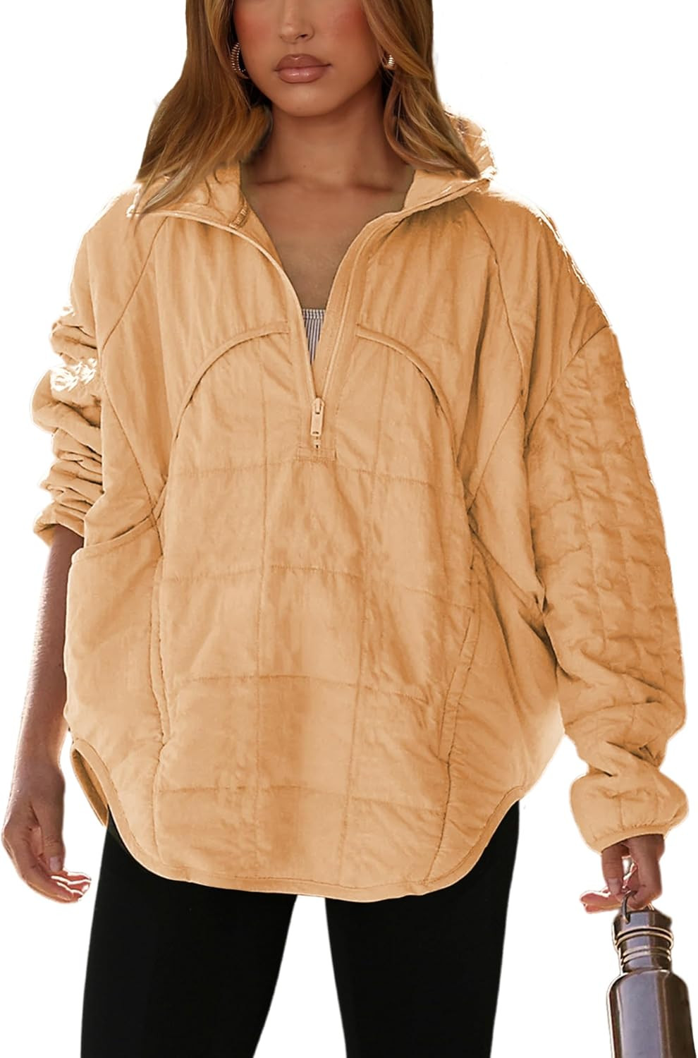 Daacee Oversized Lightweight Quilted Pullover Jacket for Women Half Zip Up Puffer Jackets Padded Outwear XS-2XL | Amazon (US)