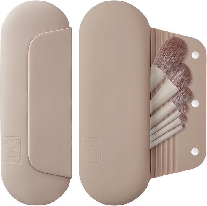Silicone Makeup Brush Holder Travel Cosmetic Bag：Soft Portable Cosmetic Face Brushes Holder wit... | Amazon (US)