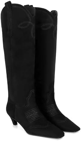DOEYG Suede Cowboy Knee High Boots for Women Pointed Toe Cowgirl Boots Kitten Heels Western Boots... | Amazon (US)