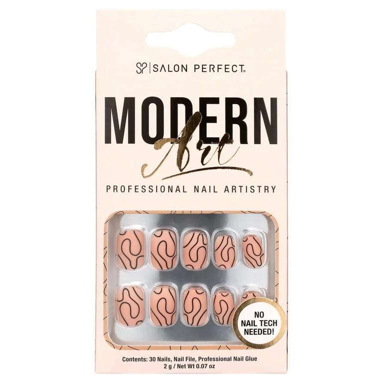 Salon Perfect Artificial Press On Nails, 157 Modern Art Black Lines, Short Square Glue On Fake Na... | Walmart (US)