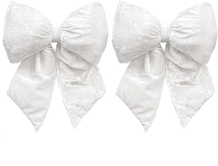 KI Store White Large Plush Velvet Bows Set of 2 12-Inch Christmas Bow Tree Topper for Christmas T... | Amazon (US)