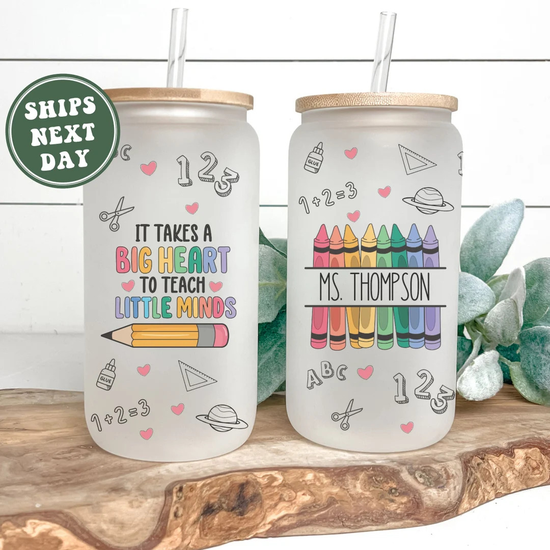 Personalized Teacher Glass Cup, Custom Teacher Name Pencil Frosted Glass Tumbler Mug Back to Scho... | Etsy (US)