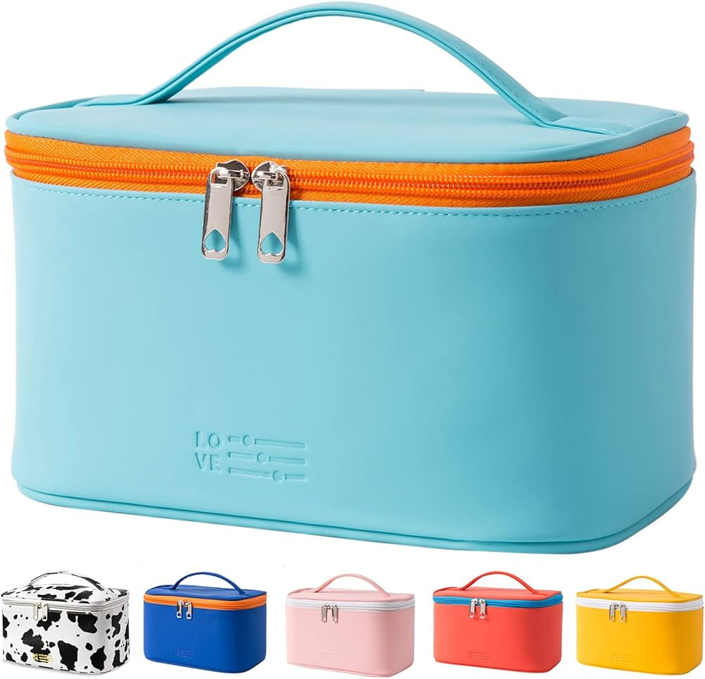 Makeup Bag Portable Travel Cosmetic Bag for Women, Beauty Zipper Makeup Organizer PU Leather Washabl | Amazon (US)