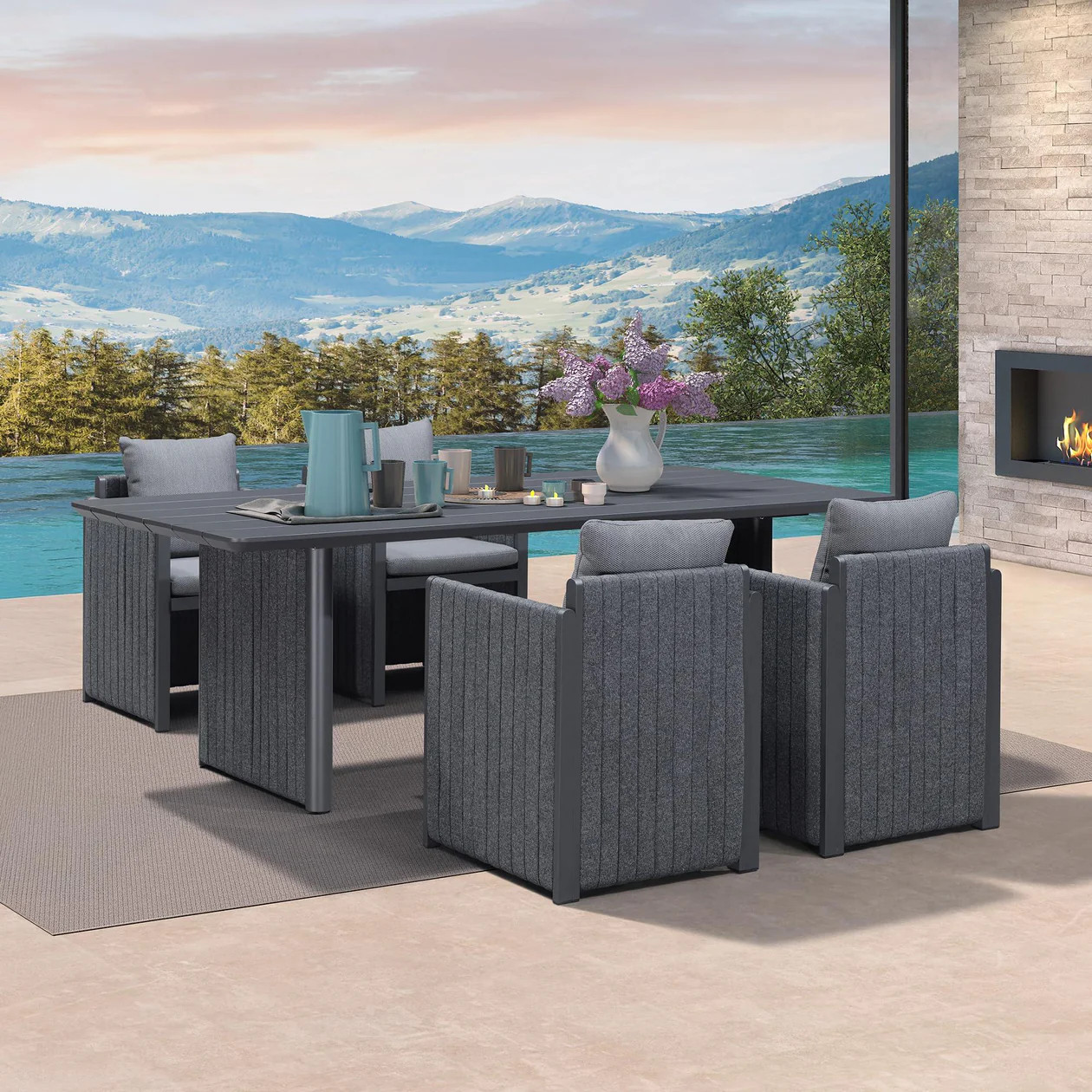 PURPLE LEAF Sanori Outdoor Dining Set Weather-Resistant Aluminum Table and Chairs Set with Backre... | Purple Leaf