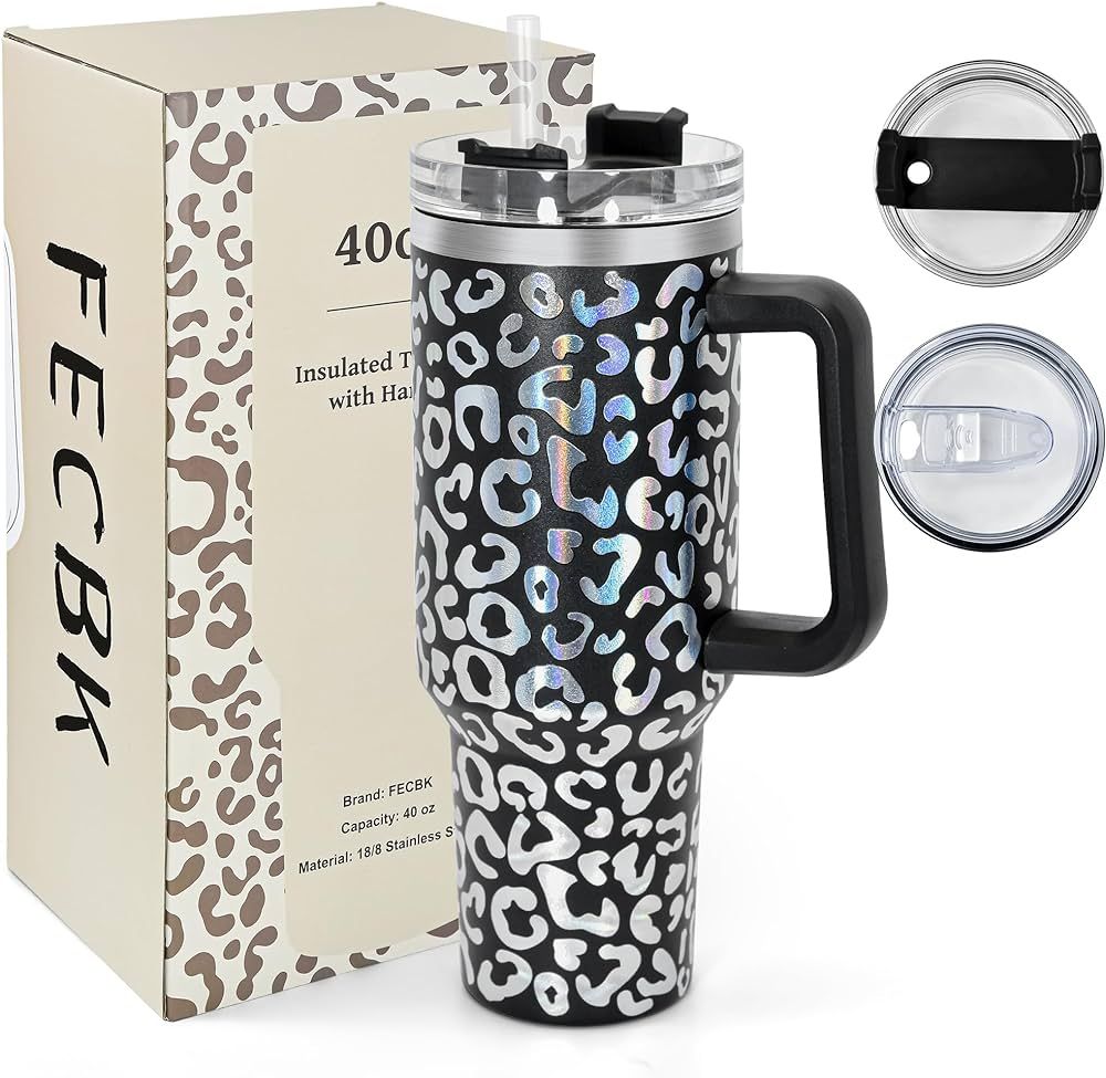 FECBK 40 oz Tumbler with Handle and Straw, 100% Leak-Proof Travel Mug, Stainless Steel Double Wal... | Amazon (US)