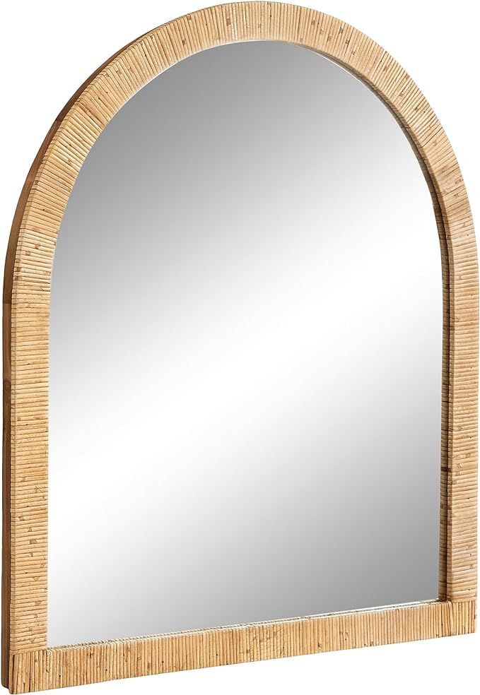 Kate and Laurel Rahfy Boho Arch Rattan Wall Mirror, 28 x 32, Natural Wood, Decorative Wooden Mirr... | Amazon (US)