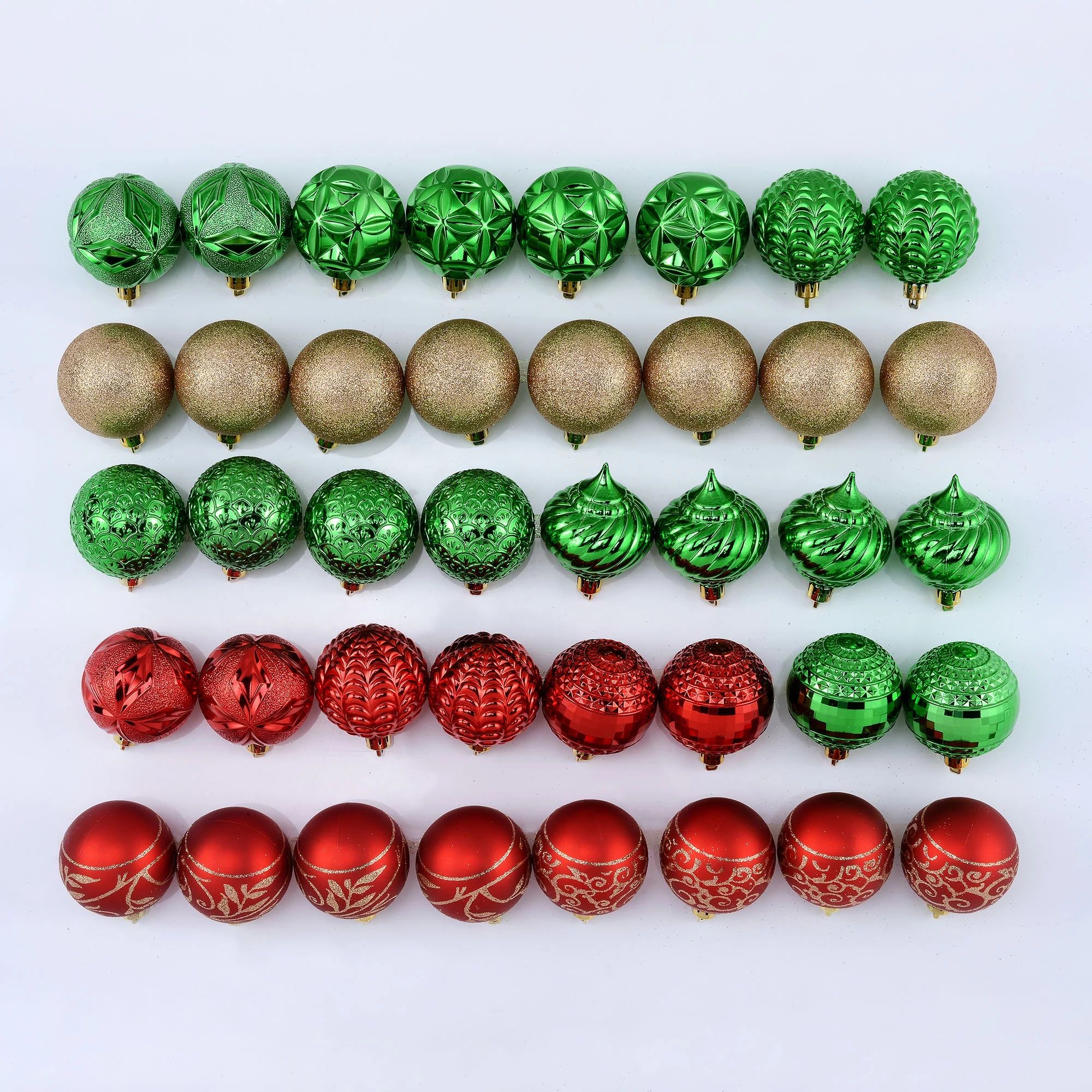 Holiday Time 40-Count Christmas Shatterproof Ornaments- Red, Green & Gold - Walmart.com | Walmart (US)