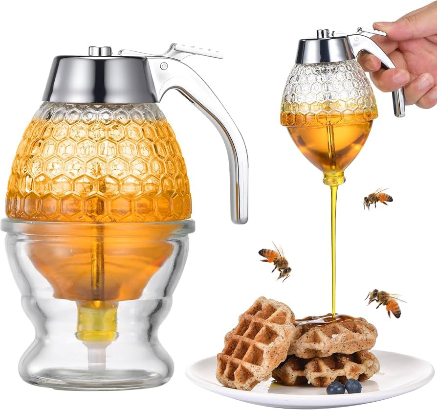 Honey Dispenser, 8oz Hunnibi Honey Container Dispenser No Drip Glass With Stand, Bee Container & ... | Amazon (US)