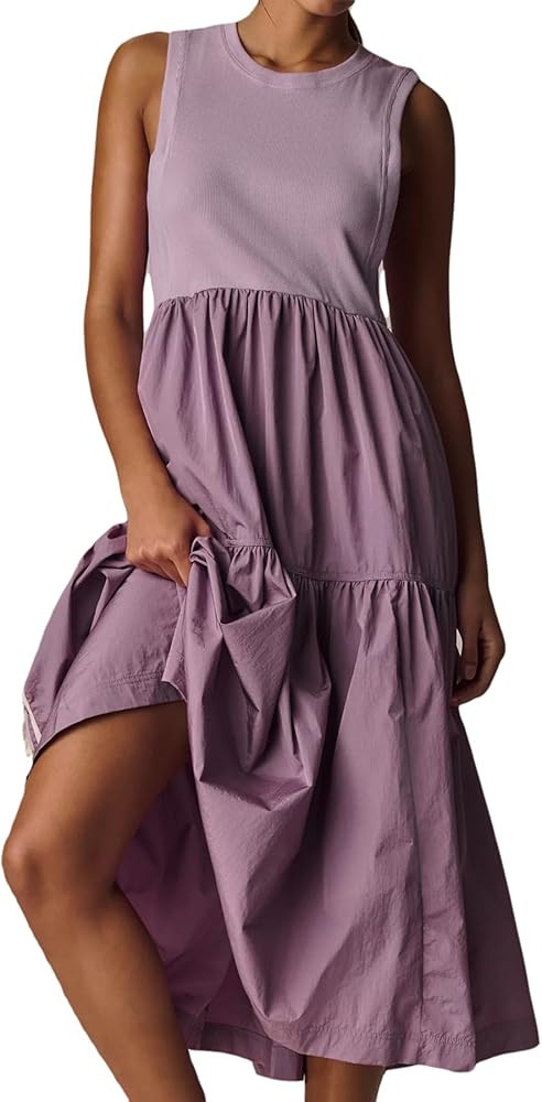 Summer Patchwork Tank Dresses for Women 2025 Lightweight Tiered Side Tie Y2k Flowy Midi Dress wit... | Amazon (US)